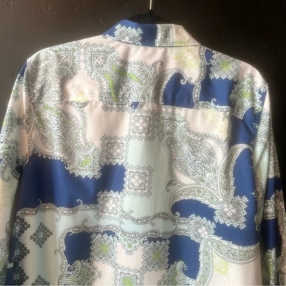 CHICO'S PAISLEY POP GIANA BLOUSE SZ  3 Paisley Print Blue and Green Women's Top - Picture 10 of 15